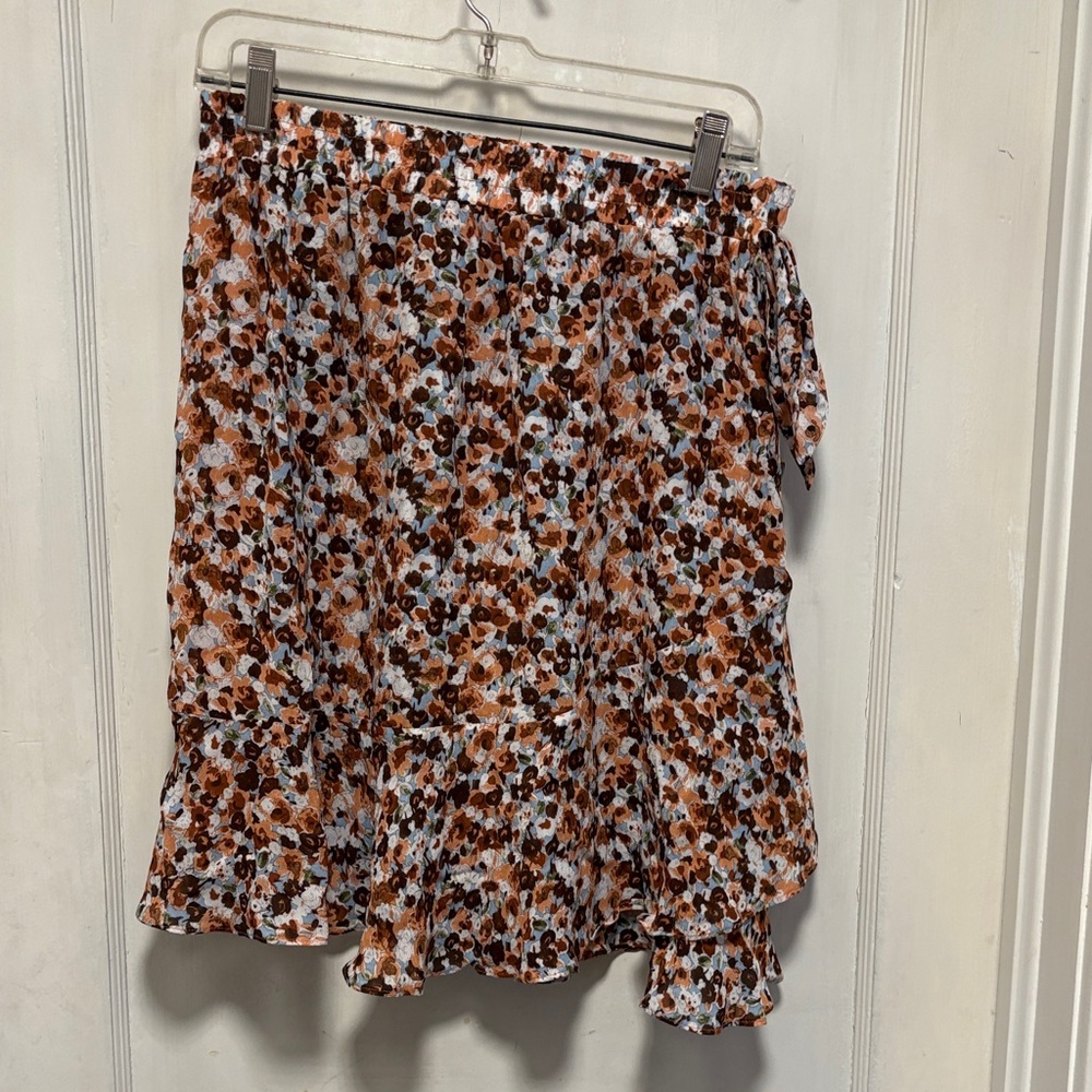 ESQUALO Brown Multi Floral Skater Short Pioneer Flower Skirt US10/EU40